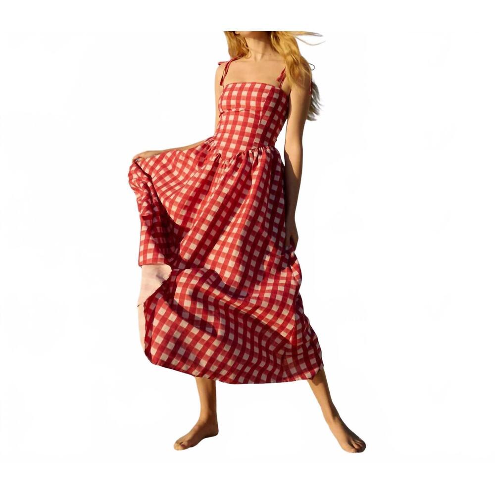 NEW ASTON STUDIO polly maxi dress in redcurrant gingham